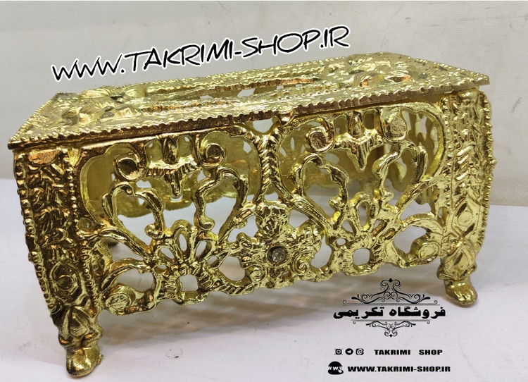 ست سطل و جای دستمالی جادستمالی سلطنتی پایه کوتاه طلایی یاس آلیاژی آلومینیومی ( تکریمی شاپ )