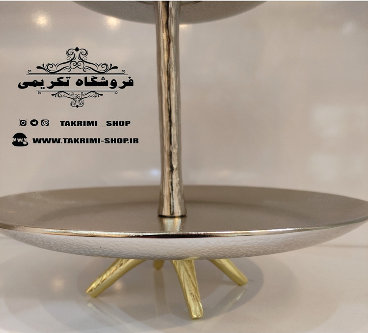 ظرف استند شیرینی خوری 2 دو طبقه گل لیلیوم شیپوری گلایل آلومینیومی ( تولیدی تکریمی شاپ )