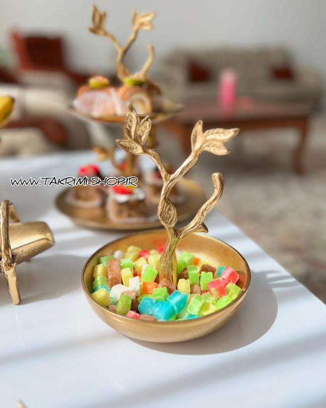 ست سرویس پذیرایی گلبرگ طلایی 5 تکه جنس آلومینیوم آبکاری فورتیک ( سایت تکریمی شاپ )