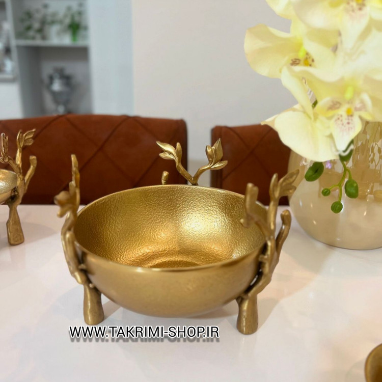 ست سرویس پذیرایی گلبرگ طلایی 5 تکه جنس آلومینیوم آبکاری فورتیک ( سایت تکریمی شاپ )