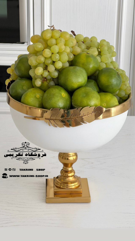 ست سرویس پذیرایی 3 تکه پارچه برگ نگار پایه دار سفید طلایی ( تکریمی شاپ )
