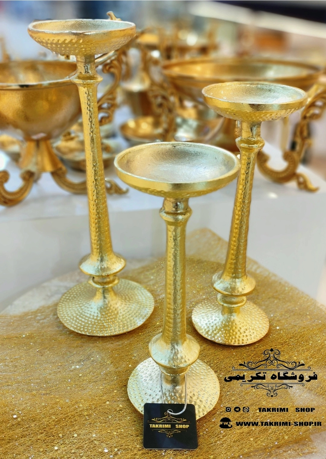 جا شمعی شمعدان جاشمعی 3 سایز سه تایی چکشی آلومینیومی سایز بزرگ ( طلایی و نقره ای )