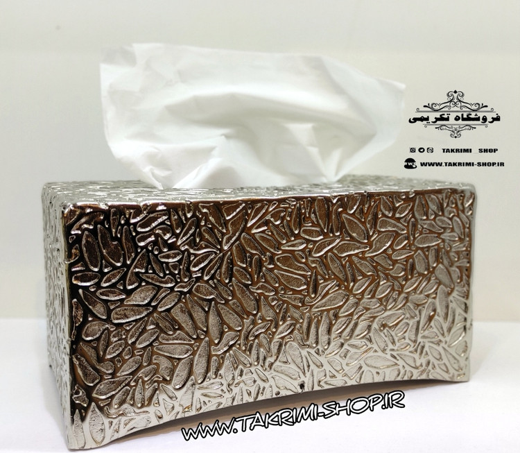 جادستمالی جا دستمالی جای دستمالی چکشی چرمی طرح دار آلومینیومی آلیاژی نقره ای کروم ( تکریمی شاپ )