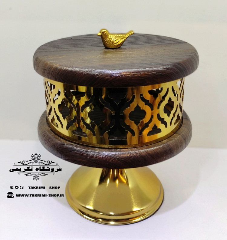 استند ظرف کاسه آجیل خوری ایکیا چوب مصنوعی و فلز آبکاری فورتیک رنگ قهوه ای تیره ونگه ( تکریمی شاپ )