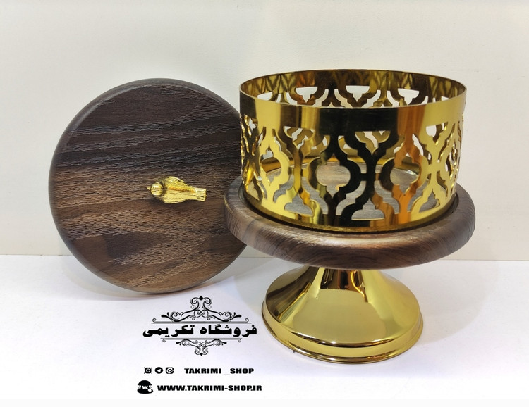 استند ظرف کاسه شکلات خوری تنقلات خوری ایکیا چوب مصنوعی و فلز آبکاری فورتیک رنگ قهوه ای تیره ونگه ( تکریمی شاپ )