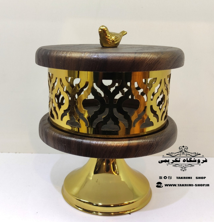 استند ظرف کاسه شکلات خوری تنقلات خوری ایکیا چوب مصنوعی و فلز آبکاری فورتیک رنگ قهوه ای تیره ونگه ( تکریمی شاپ )
