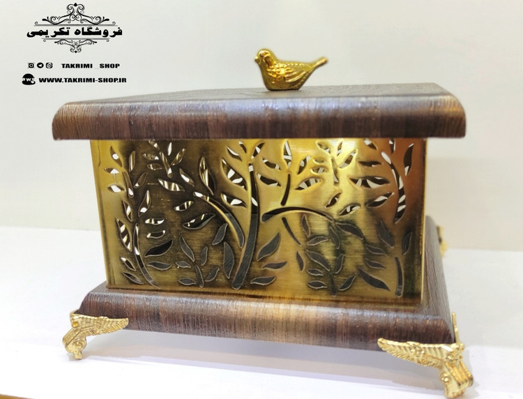 استند ظرف کاسه آجیل خوری شکلات خوری مربع ایکیا چوب مصنوعی و فلز آبکاری فورتیک رنگ قهوه ای تیره ونگه ( تکریمی شاپ )