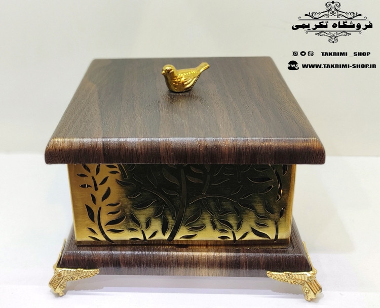 استند ظرف کاسه آجیل خوری شکلات خوری مربع ایکیا چوب مصنوعی و فلز آبکاری فورتیک رنگ قهوه ای تیره ونگه ( تکریمی شاپ )