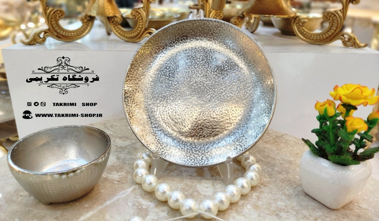6 عدد پیاله و پیش دستی باهم ( یک دست پیاله + یک دست پیش دست ) چکشی شطرنجی نقره ای آلومینیومی خالص آلیاژی کاملاً نشکن ( تکریمی شاپ )