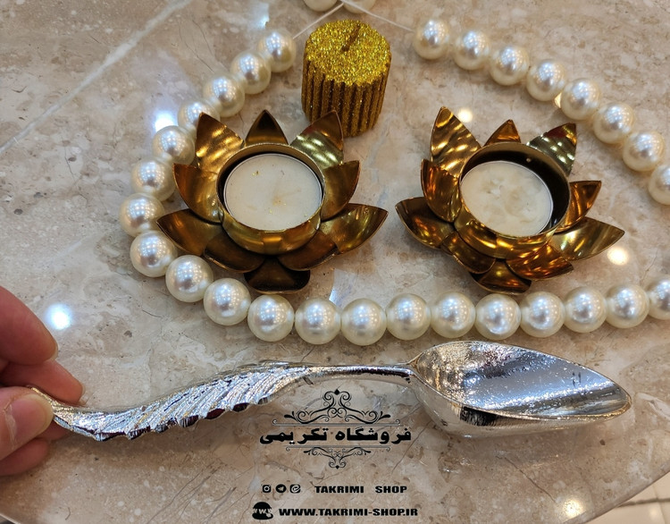 قاشق آجیل طرح پر انجیر طلایی و نقره ای ( تولیدی تکریمی شاپ )