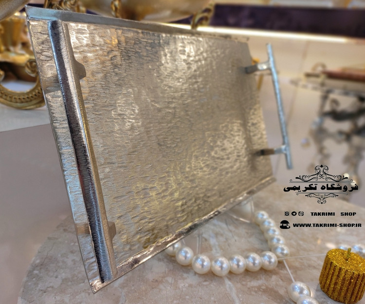 سینی مستطیل چکشی طرح نیلوفر خطی ( تولیدی تکریمی شاپ )