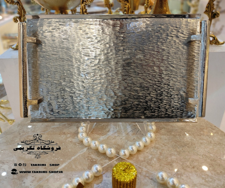 سینی مستطیل چکشی طرح نیلوفر خطی ( تولیدی تکریمی شاپ )