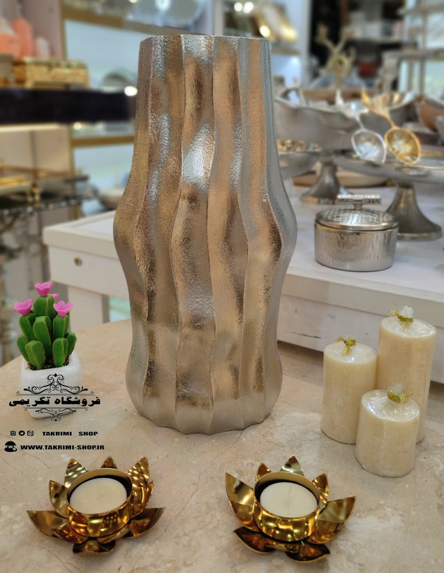 گلدان گلدون گل دان گل دون طرح موج ایستاده آلومینیوم خالص ( تکریمی شاپ )
