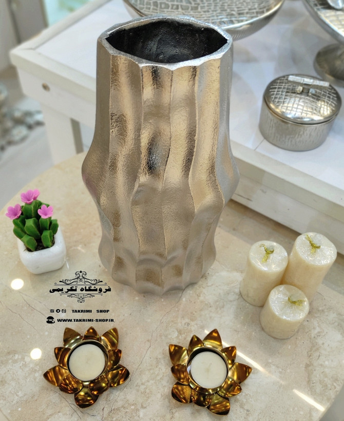 گلدان گلدون گل دان گل دون طرح موج ایستاده آلومینیوم خالص ( تکریمی شاپ )
