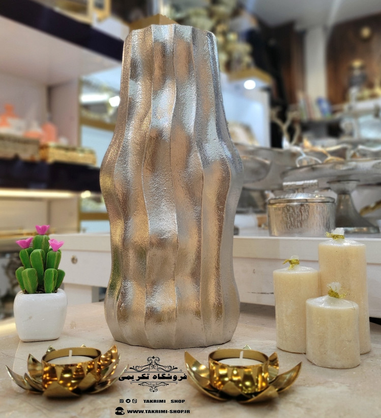 گلدان گلدون گل دان گل دون طرح موج ایستاده آلومینیوم خالص ( تکریمی شاپ )