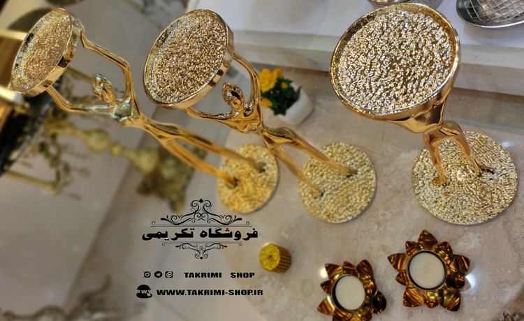 شمعدان شمع دان جاشمعی جا شمعی 3 سایز آدمک بالرین طلایی آلومینیوم خالص ( تکریمی شاپ )