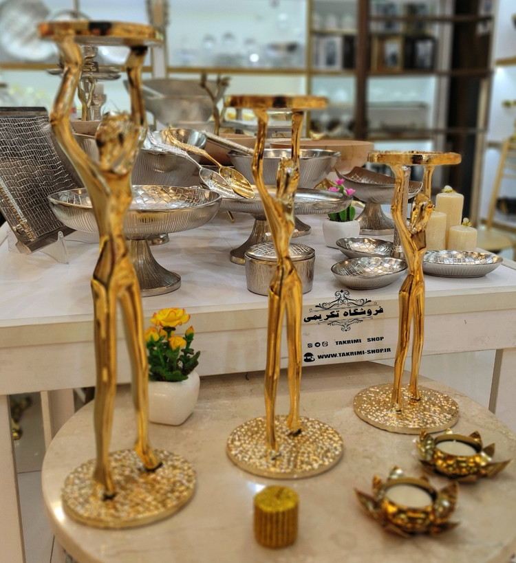 شمعدان شمع دان جاشمعی جا شمعی 3 سایز آدمک بالرین طلایی آلومینیوم خالص ( تکریمی شاپ )