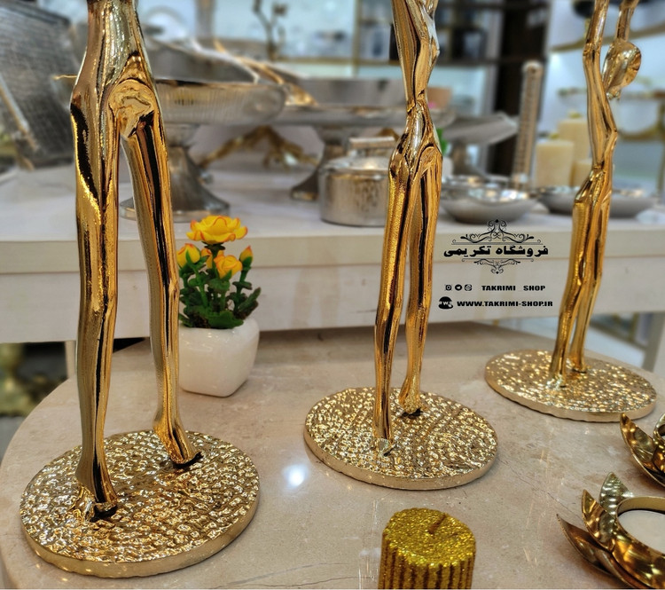 شمعدان شمع دان جاشمعی جا شمعی 3 سایز آدمک بالرین طلایی آلومینیوم خالص ( تکریمی شاپ )