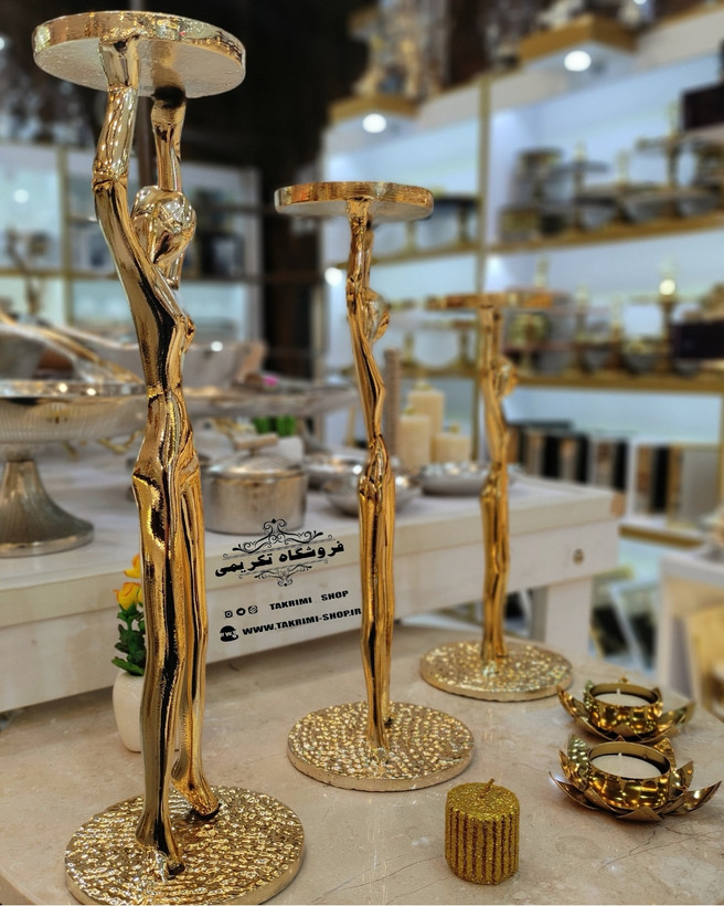 شمعدان شمع دان جاشمعی جا شمعی 3 سایز آدمک بالرین طلایی آلومینیوم خالص ( تکریمی شاپ )