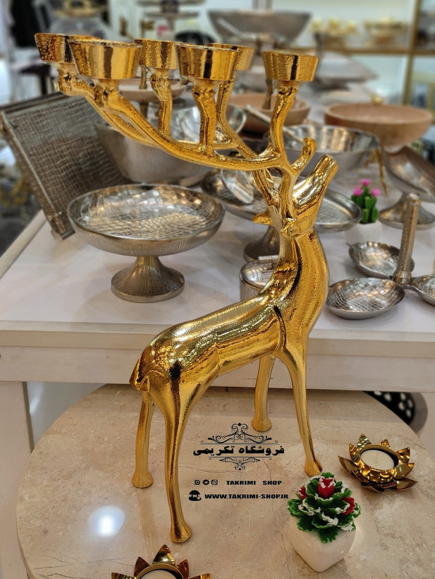 جا شمعی شمعدان جاشمعی گوزن 6 شعله بزرگ جنس اصلی ( نقره ای و طلایی ) ( تکریمی شاپ )