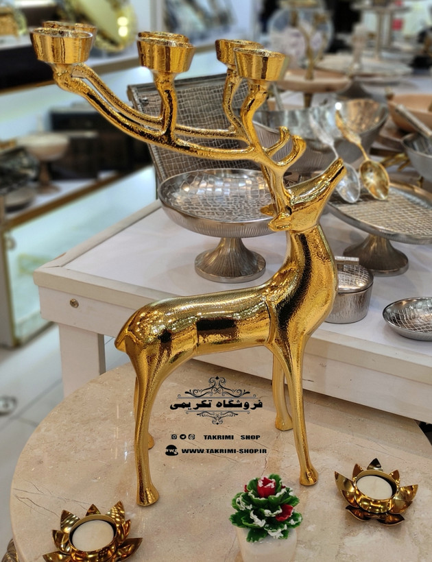 جا شمعی شمعدان جاشمعی گوزن 6 شعله بزرگ جنس اصلی ( نقره ای و طلایی ) ( تکریمی شاپ )