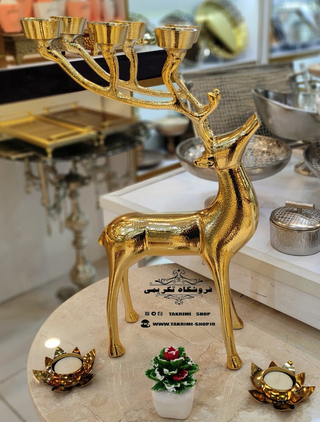 جا شمعی شمعدان جاشمعی گوزن 6 شعله بزرگ جنس اصلی ( نقره ای و طلایی ) ( تکریمی شاپ )
