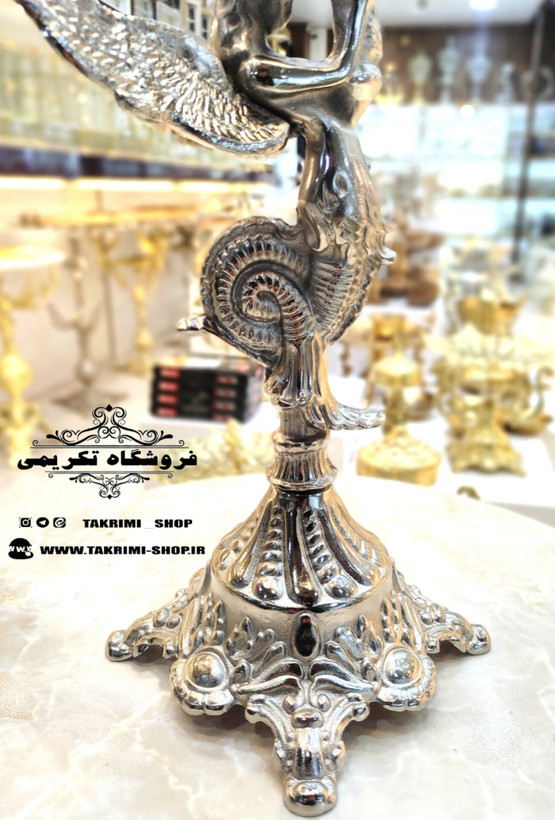 شمعدان شمعدون شمع دان شمع دون 5 شعله پنج شاخه فرشته سلطنتی آلومینیومی آلیاژی نقره ای ( تولیدی تکریمی شاپ )