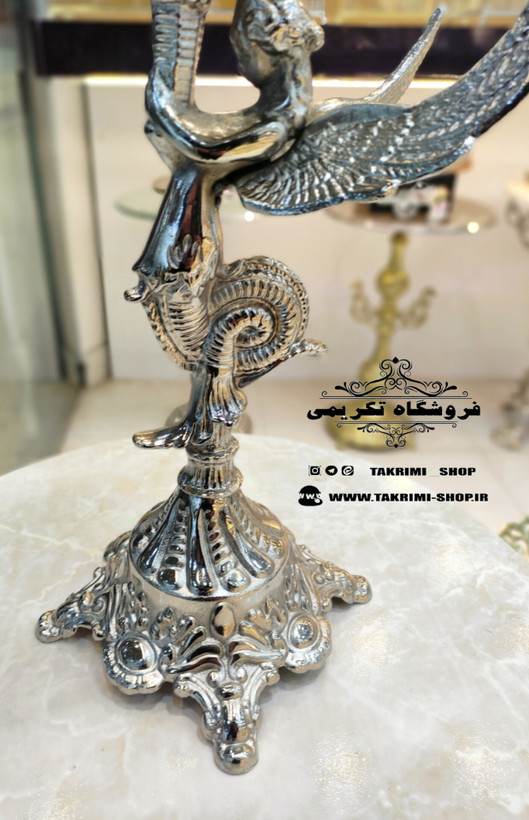 ظرف کاسه شکلات خوری بزرگ یا آجیل خوری کوچک فرشته ملائکه سلطنتی آلومینیومی آلیاژی نقره ای ( تولیدی تکریمی شاپ )