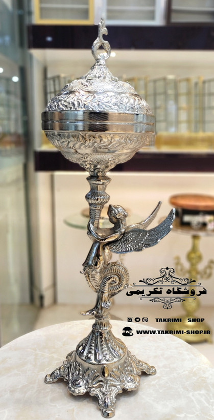 ظرف کاسه شکلات خوری بزرگ یا آجیل خوری کوچک فرشته ملائکه سلطنتی آلومینیومی آلیاژی نقره ای ( تولیدی تکریمی شاپ )