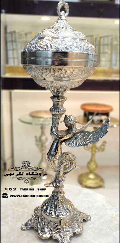 ظرف کاسه شکلات خوری بزرگ یا آجیل خوری کوچک فرشته ملائکه سلطنتی آلومینیومی آلیاژی نقره ای ( تولیدی تکریمی شاپ )