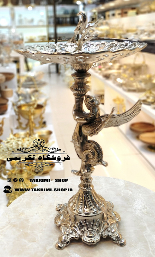 استند ظرف شیرینی خوری سلطنتی فرشته ملائکه آلومینیومی آلیاژی نقره ای ( تولیدی تکریمی شاپ )