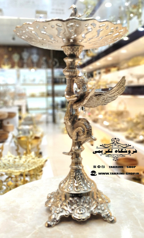 استند ظرف شیرینی خوری سلطنتی فرشته ملائکه آلومینیومی آلیاژی نقره ای ( تولیدی تکریمی شاپ )