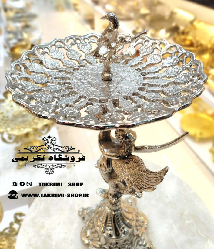 استند ظرف شیرینی خوری سلطنتی فرشته ملائکه آلومینیومی آلیاژی نقره ای ( تولیدی تکریمی شاپ )
