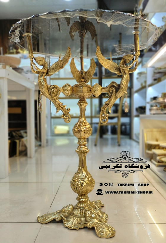 میز کنارسالنی خاطره میزخاطره میزکنارسالنی 3 سه فرشته ملائکه طلایی آلومینیومی آلیاژی خالص رویه شیشه ( تولیدی تکریمی )