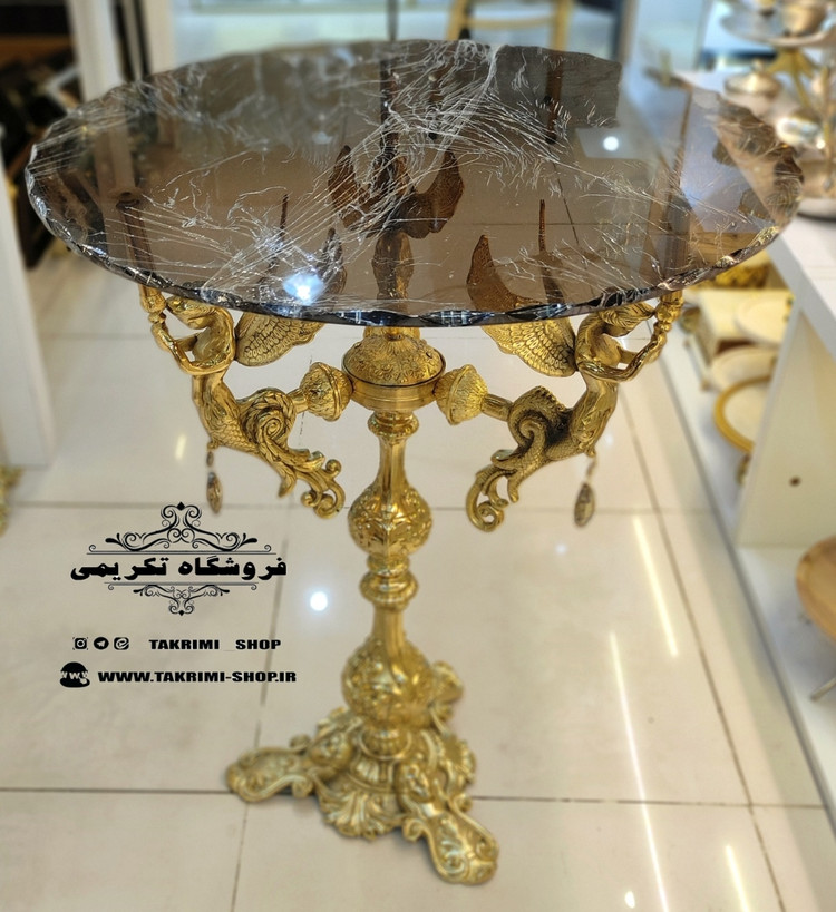 میز کنارسالنی خاطره میزخاطره میزکنارسالنی 3 سه فرشته ملائکه طلایی آلومینیومی آلیاژی خالص رویه شیشه ( تولیدی تکریمی )