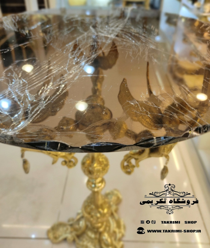 میز کنارسالنی خاطره میزخاطره میزکنارسالنی 3 سه فرشته ملائکه طلایی آلومینیومی آلیاژی خالص رویه شیشه ( تولیدی تکریمی )