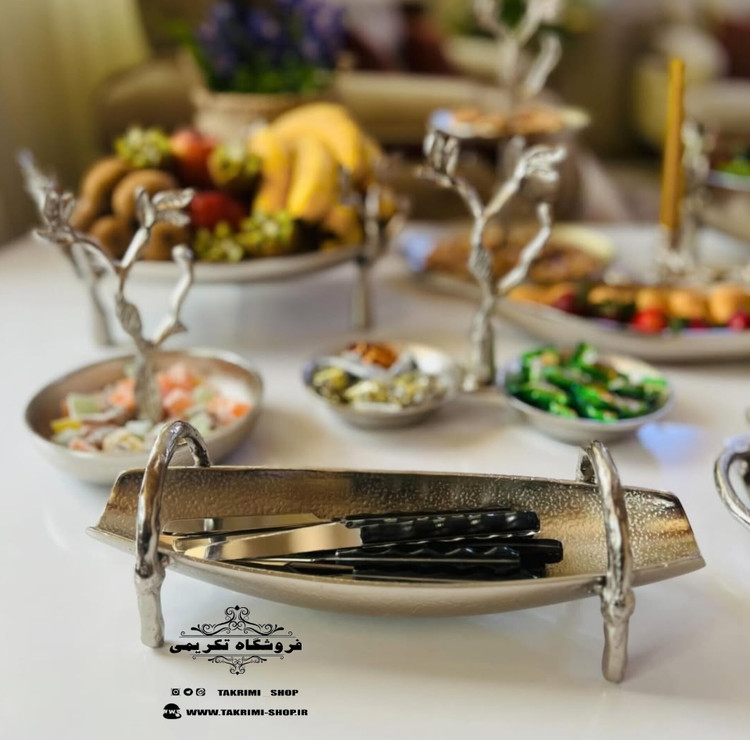 ست سرویس پذیرایی 9 پارچه تکه گلبرگ آلیاژی آلومینیومی خالص ( نقره ای و طلایی ) تکریمی شاپ