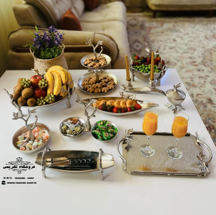ست سرویس پذیرایی 9 پارچه تکه گلبرگ آلیاژی آلومینیومی خالص ( نقره ای و طلایی ) تکریمی شاپ