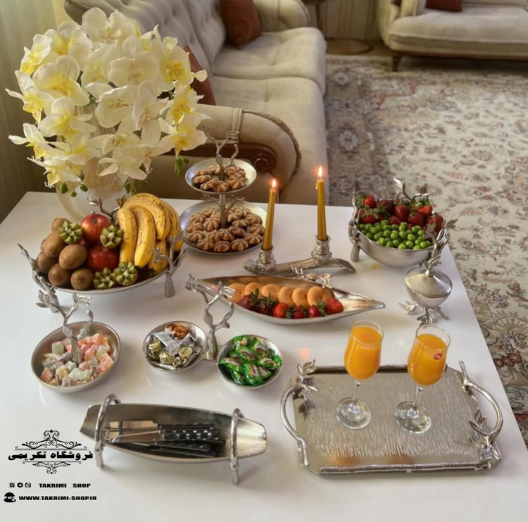 ست سرویس پذیرایی 9 پارچه تکه گلبرگ آلیاژی آلومینیومی خالص ( نقره ای و طلایی ) تکریمی شاپ