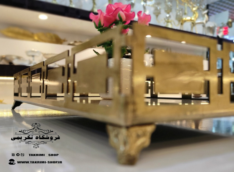 سینی مستطیل فلزی سایز متوسط کف آینه آیینه ای آنتیک ارجینال ( تکریمی شاپ )
