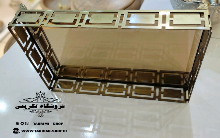 سینی مستطیل فلزی سایز متوسط کف آینه آیینه ای آنتیک ارجینال ( تکریمی شاپ )