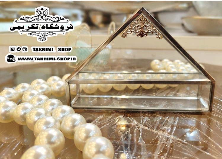 جادستمالی جا دستمالی رو میزی رومیزی مثلثی جنس شیشه و برنج ( تولیدی تکریمی شاپ )