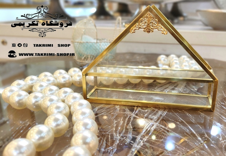 جادستمالی جا دستمالی رو میزی رومیزی مثلثی جنس شیشه و برنج ( تولیدی تکریمی شاپ )