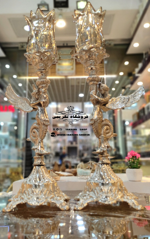 شمعدان شمعدون شمع دانی فرشته ( جفت ) آلیاژی آلومینیومی خالص ( تولیدی تکریمی شاپ )
