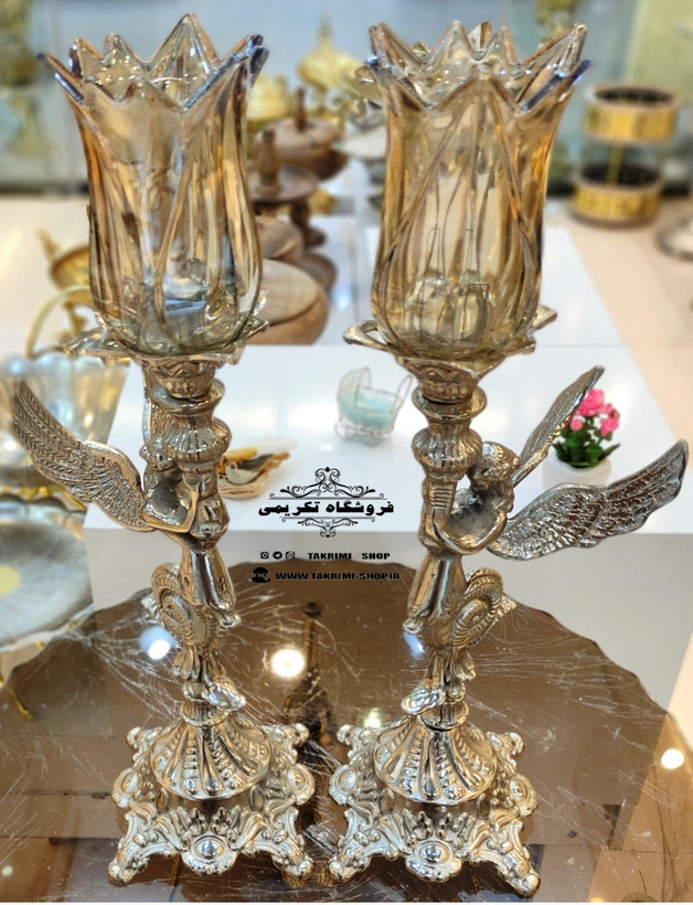 شمعدان شمعدون شمع دانی فرشته ( جفت ) آلیاژی آلومینیومی خالص ( تولیدی تکریمی شاپ )