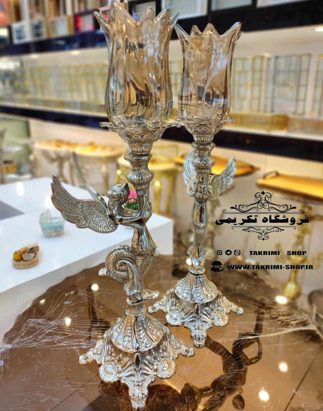شمعدان شمعدون شمع دانی فرشته ( جفت ) آلیاژی آلومینیومی خالص ( تولیدی تکریمی شاپ )