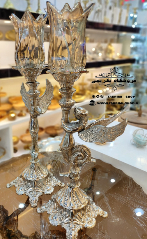 شمعدان شمعدون شمع دانی فرشته ( جفت ) آلیاژی آلومینیومی خالص ( تولیدی تکریمی شاپ )