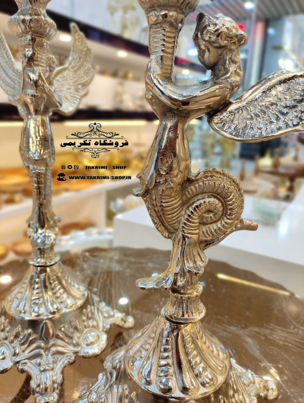 شمعدان شمعدون شمع دانی فرشته ( جفت ) آلیاژی آلومینیومی خالص ( تولیدی تکریمی شاپ )