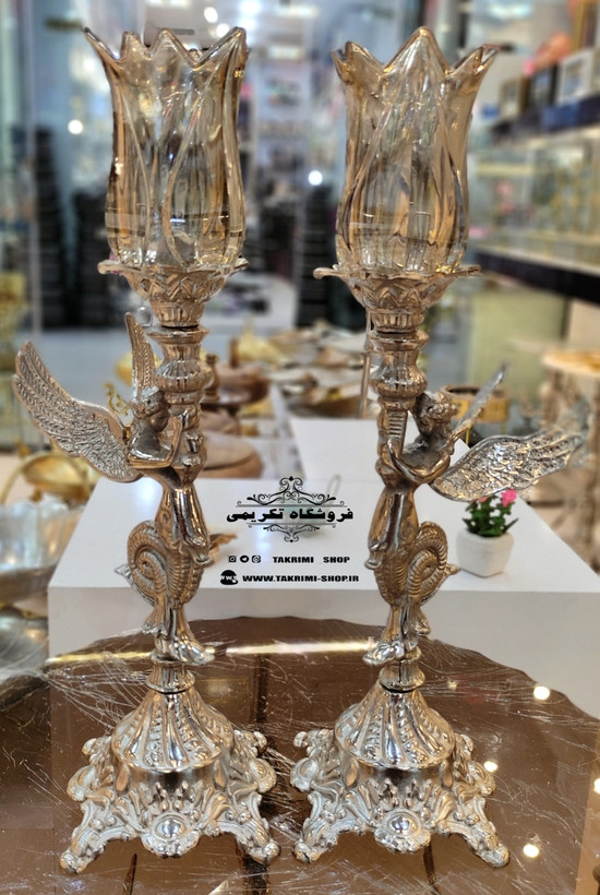 شمعدان شمعدون شمع دانی فرشته ( جفت ) آلیاژی آلومینیومی خالص ( تولیدی تکریمی شاپ )