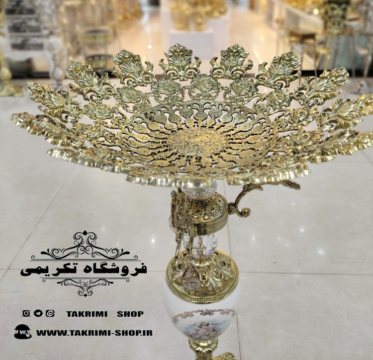میز بار میوه خوری ایستاده کنار سالنی سلطنتی سایز بزرگ طلایی ( با ظرف میوه سایز بزرگ ) ( تولیدی تکریمی شاپ )